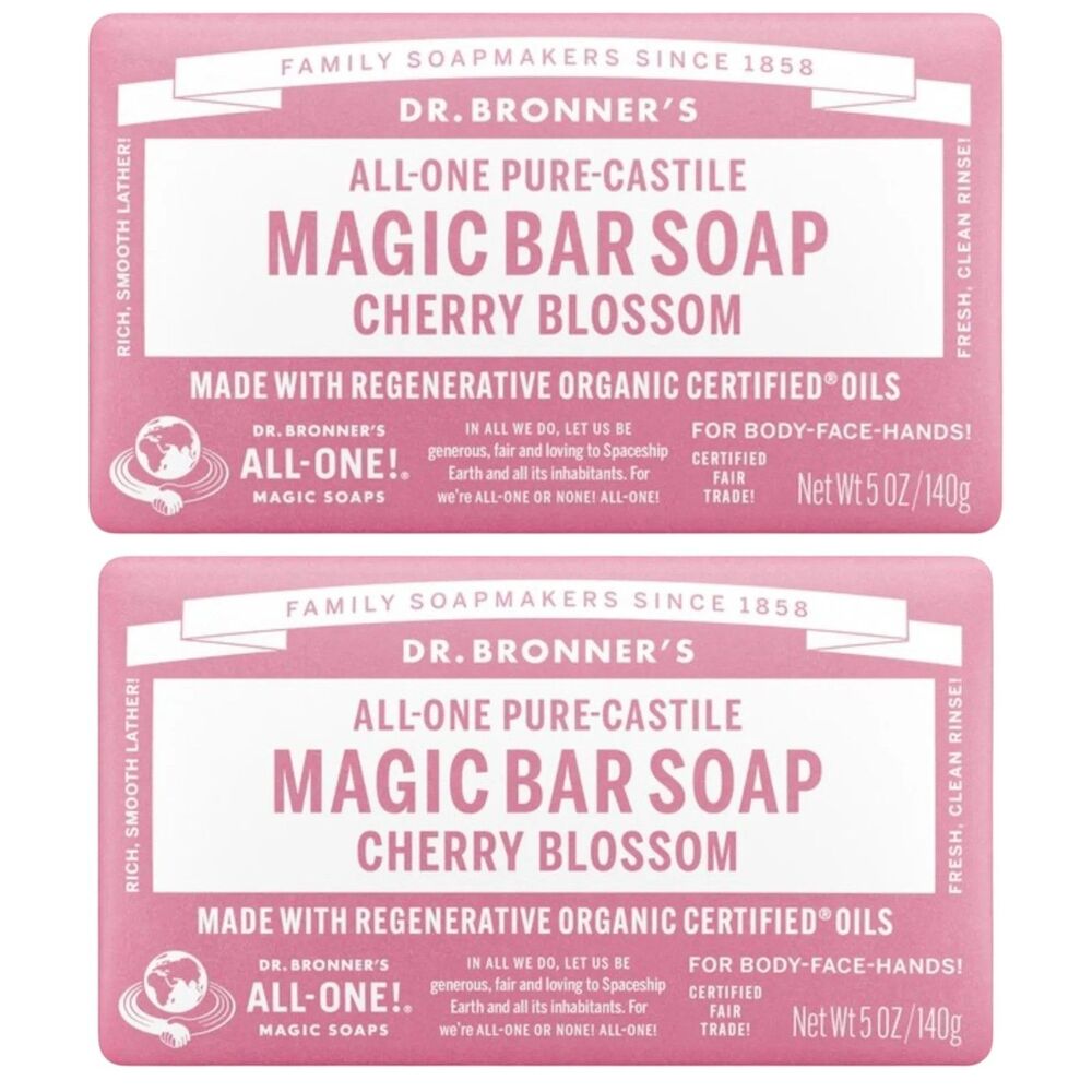 Dr Bronner's Hemp Limited Edition Cherry Blossom Pure Castile Bar Soap 2 Pack